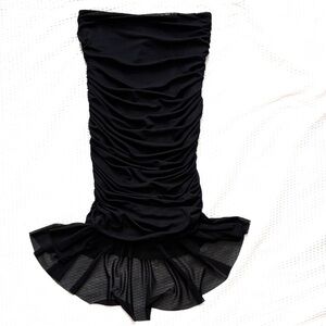 Elegant Black Ruched Midi Pencil Skirt